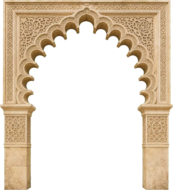 Multifoil architectural arch used as a virtual exhibition entrance at the Casa Sefardí de Sevilla museum